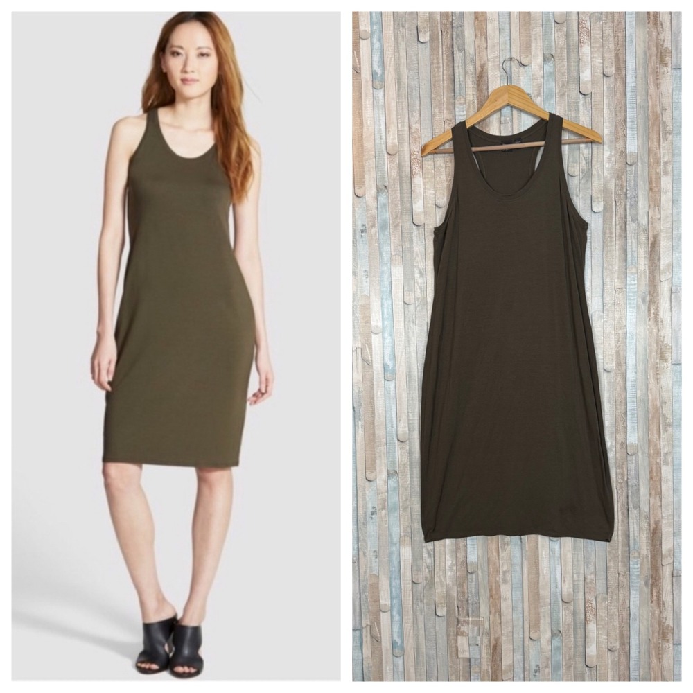 Eileen Fisher Project Olive Green Tencel Jersey Knit Midi Tank Dress Racerback M